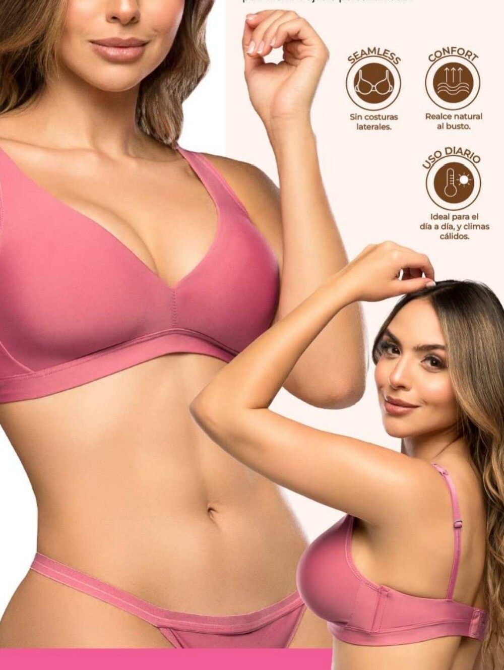 XS Sexy Stagmi Colombiana Seamless Triangle Pink Bralette Bra Top Natural Lift!